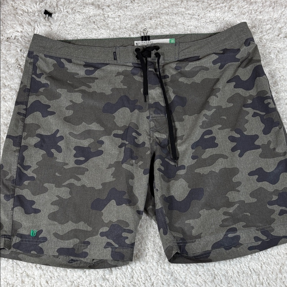 Linksoul Men's Camo Board Shorts, Size 38, 8" Inseam